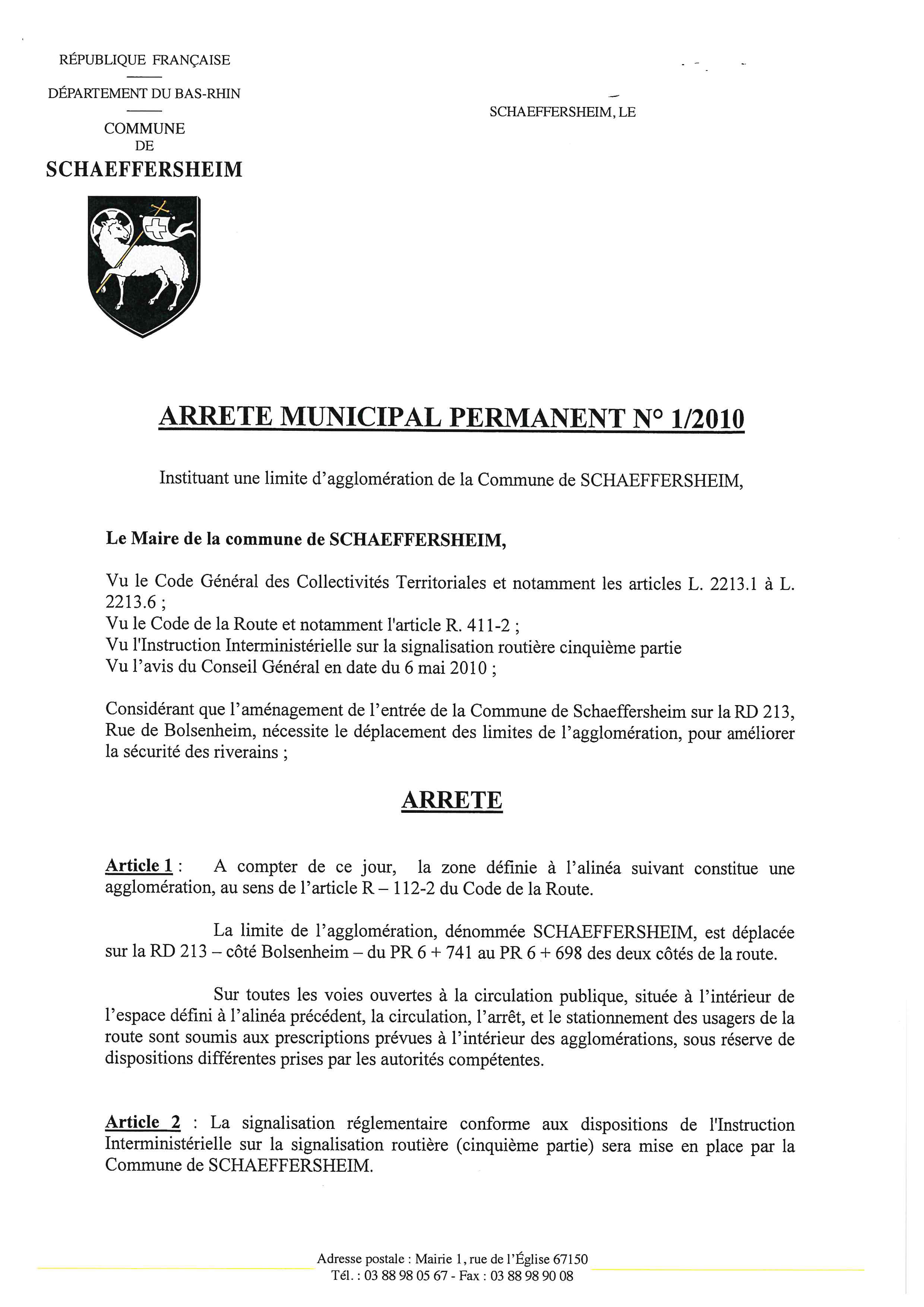 Arrêté Municipal du 2 mai 2010 Page 1