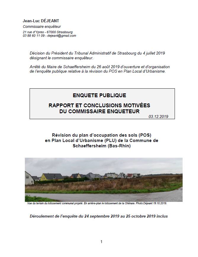 Enquete publique Rapport et conclusions du Commissaire Enquêteur